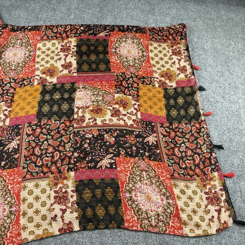 Oversized Boho Patchwork Print Scarf Wrap Shawl Tassel‎ 73x34 Earthy Festival